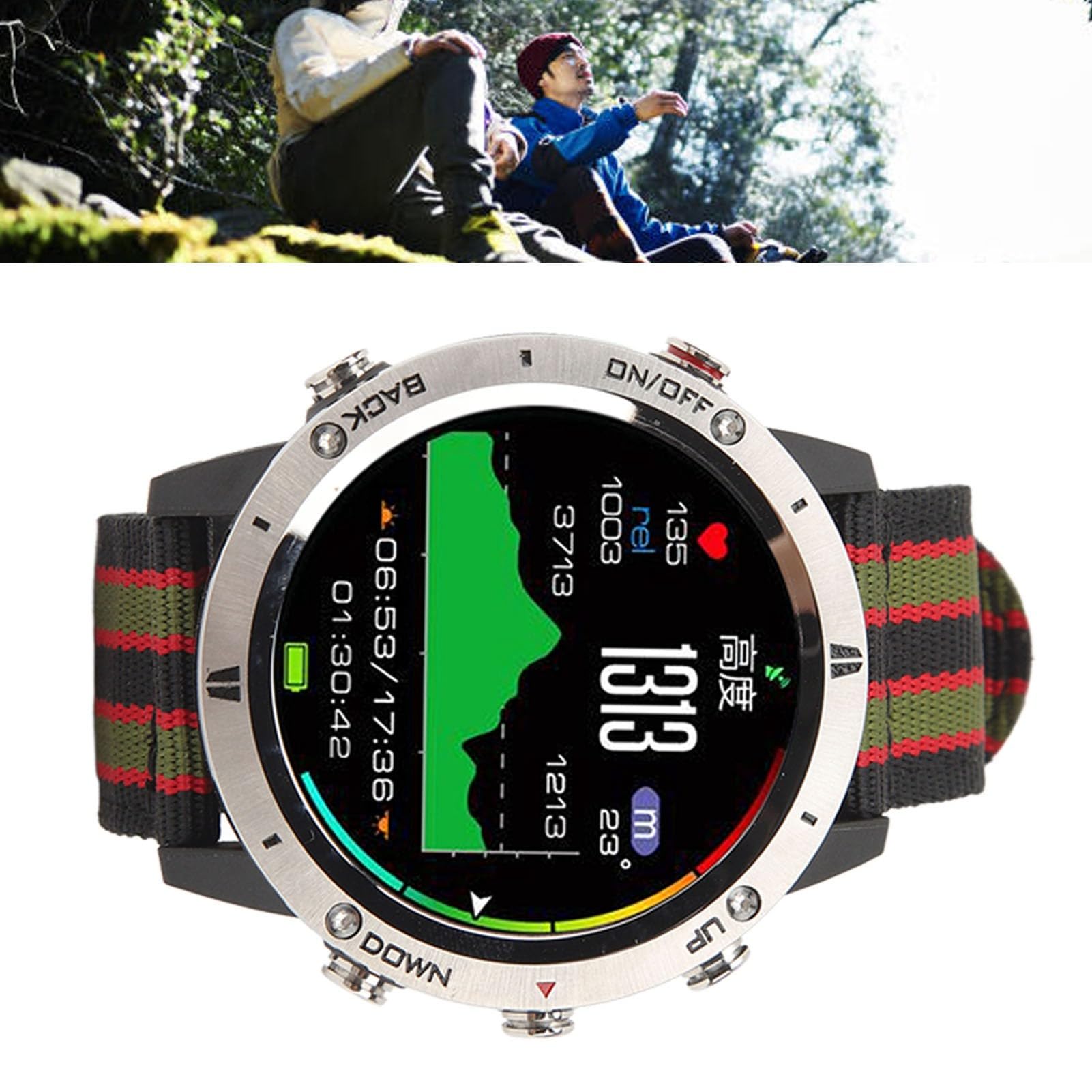 SIXRUN Reloj Inteligente Deportivo, Reloj Inteligente para Hombre Fabricado en Acero Inoxidable y Nylon, 4.0 con App para Montañismo