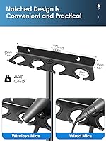 Vista 6 de Soporte de micrófono múltiple (aluminio) para micrófonos dinámicos, con cable e inalámbricos, organizador de micrófono múltiple para soporte