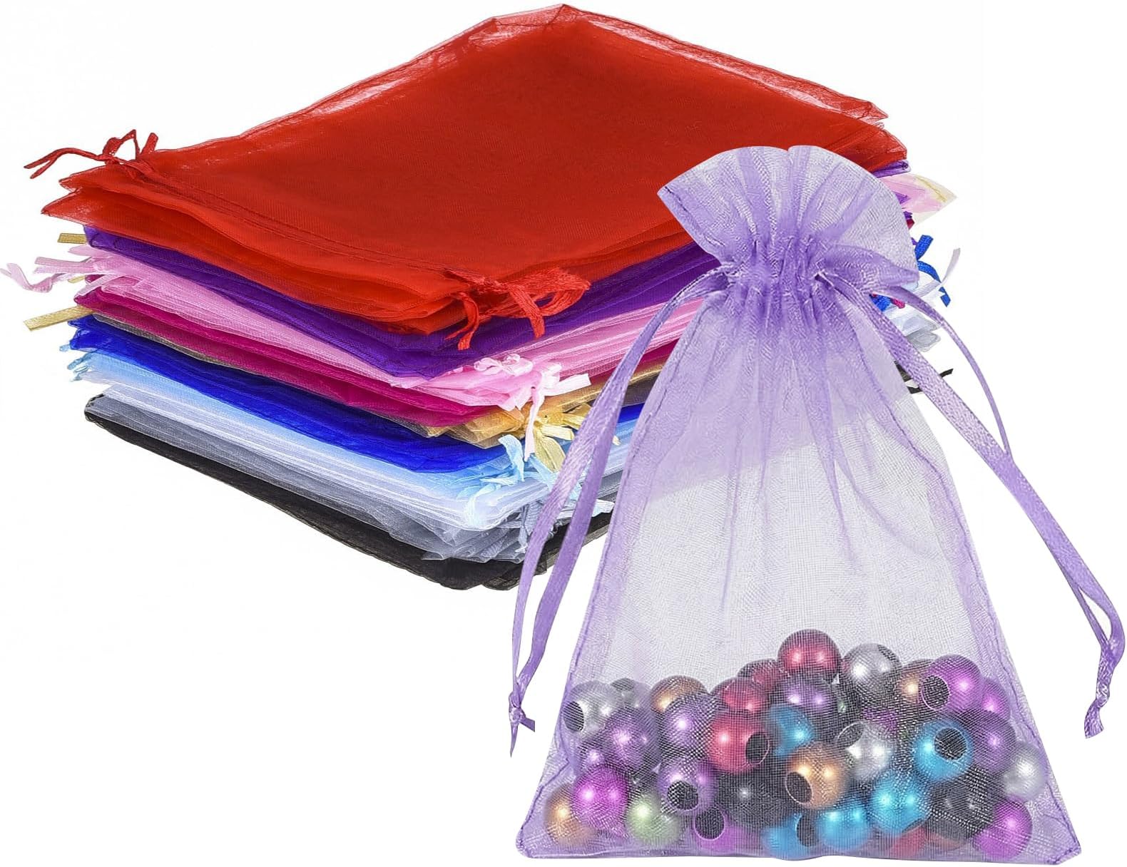 Wudygirl 100 PCS Drawstring Organza Bags 5X7 inches Jewelry Pouches Wedding Baby Shower Party Candy Favor Bags (100 pcs Mix, 5X7)