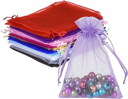 Miniatura 18 de Wudygirl 100 bolsas de organza gris transparente de 5 x 7 pulgadas con cordón transparente, bolsas de joyería para fiestas, bodas, vacaciones