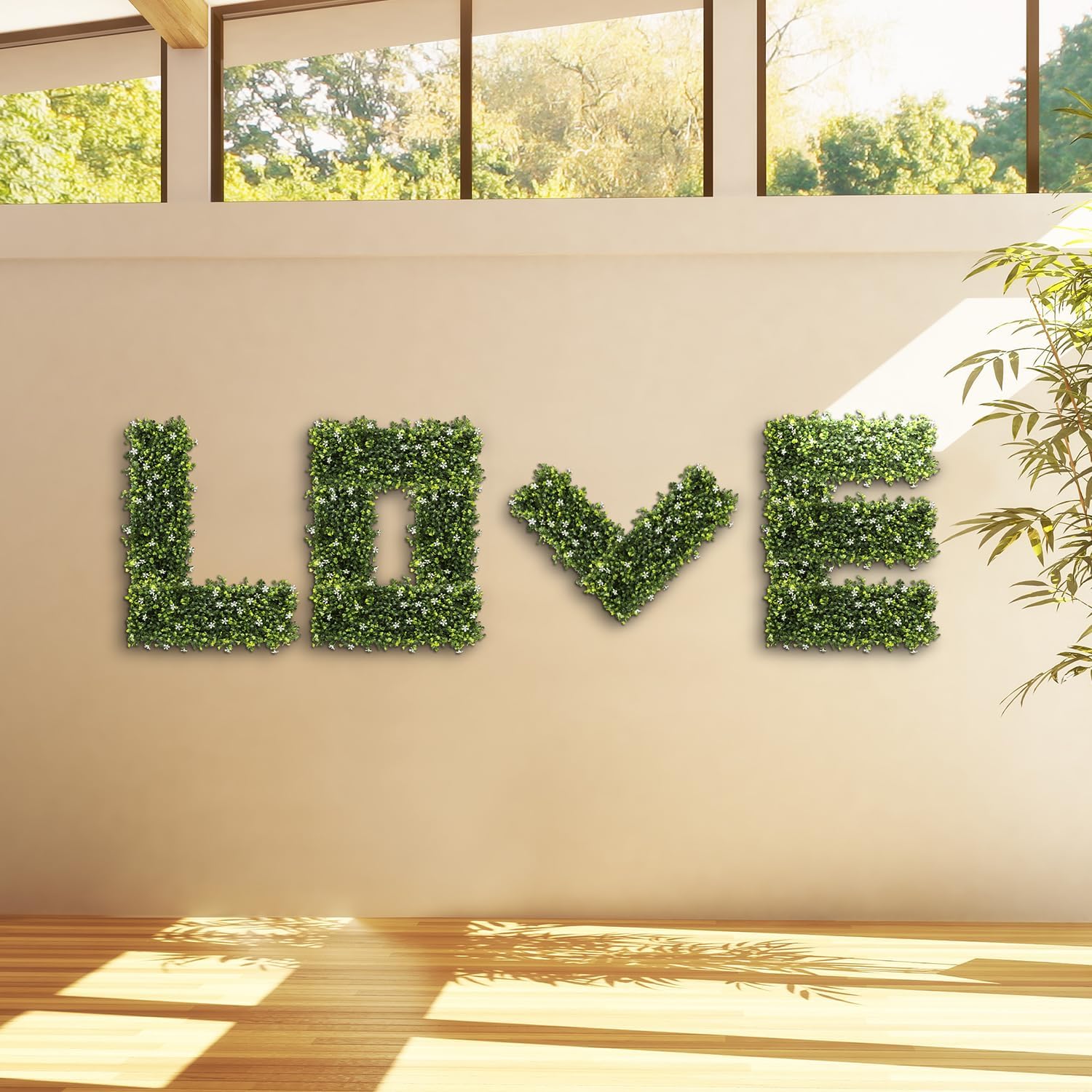 Bynbbur 18"x6" 1 PCS Artificial Panel Milan with White Flowers Hard Base Fence Privacy Screen Evergreen Wall for Patio Indoor Outdoor Garden Wedding Décor