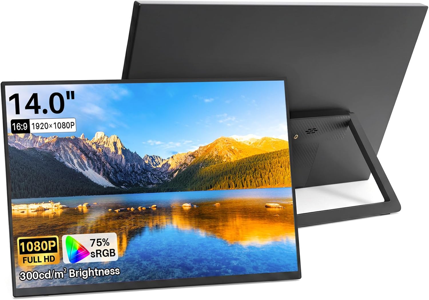 cjc 14" Portable Monitor,FHD 1080P Ultra Slim Gaming External Display Monitor with Built-in Kickstand,75% sRGB,USB-C/HDMI Plug and Play, Second Screen for Laptop, PC, PS5, Mac, Xbox,Switch