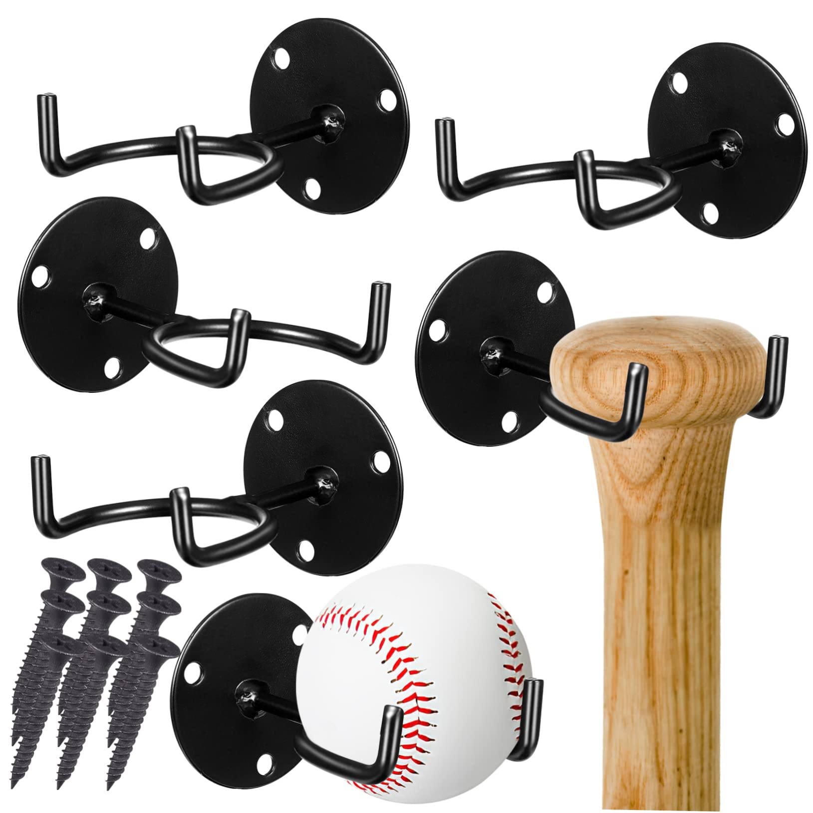 KICHOUSE 6-piece Baseball Bat -mounted Display Hangers for Bats Balls Iron Construction Multipurpose Storage Solution
