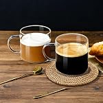 PARACITY Effacer la tasse de café 14oz, Ensemble de tasses à café 2, Grandes tasses à café en verre avec poignée, tasses de thé en verre pour boissons chaudes/froides, Latte, Cappuccino, Thé, Jus et bière