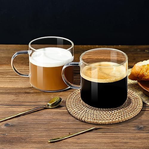 Miniatura 6 de PARACITY Juego de 2 tazas de café transparentes de 14 onzas, tazas de café de vidrio grandes con asa para bebidas calientesfrías, café con leche,