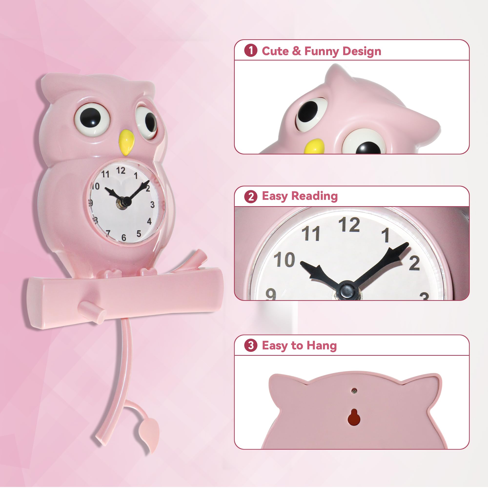 Amazon.co.jp: Lily's Home ピンクフクロウ振り子壁掛け時計