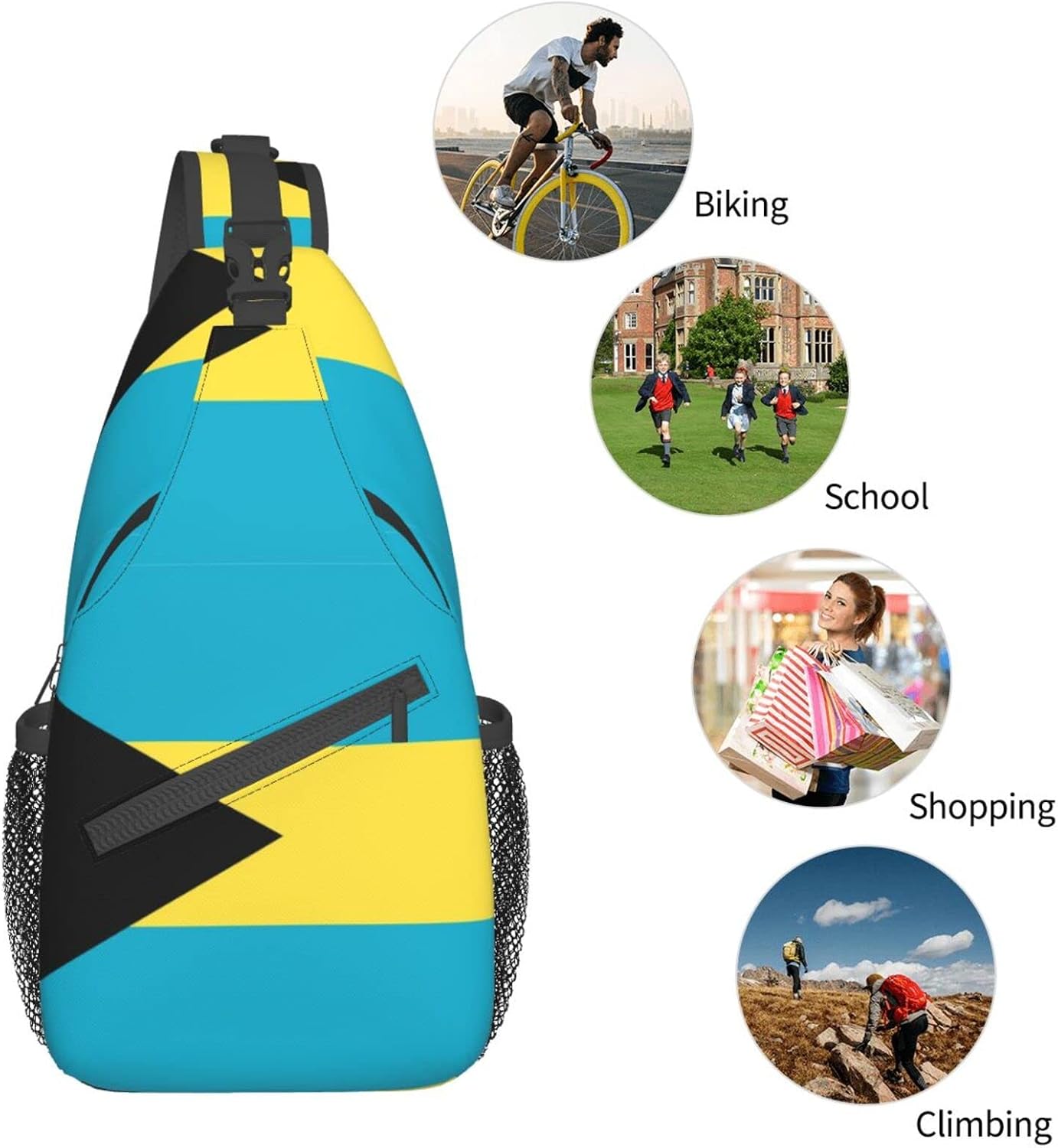 Bahamas Flag Outdoor Cross-body Shoulder Bag, Unisex Backpack For Women Men Young Hiking Travel