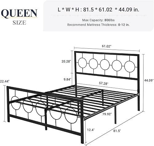 Miniatura 2 de Allewie Marco de cama de plataforma de metal tamaño individual con cabecera de estilo moderno y vintage, no necesita somier, fácil montaje, sin