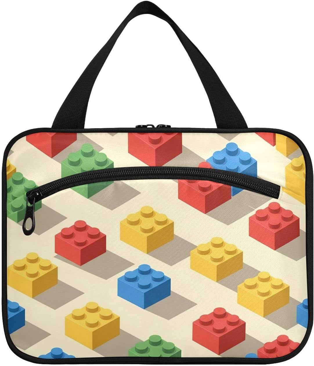 Colorful Block Travel Toiletry Bag with Hanging Hook, Portable Makeup Cosmetic Bag Travel Organizer for Travel-Sized Toiletries Accessories Essentials, Large