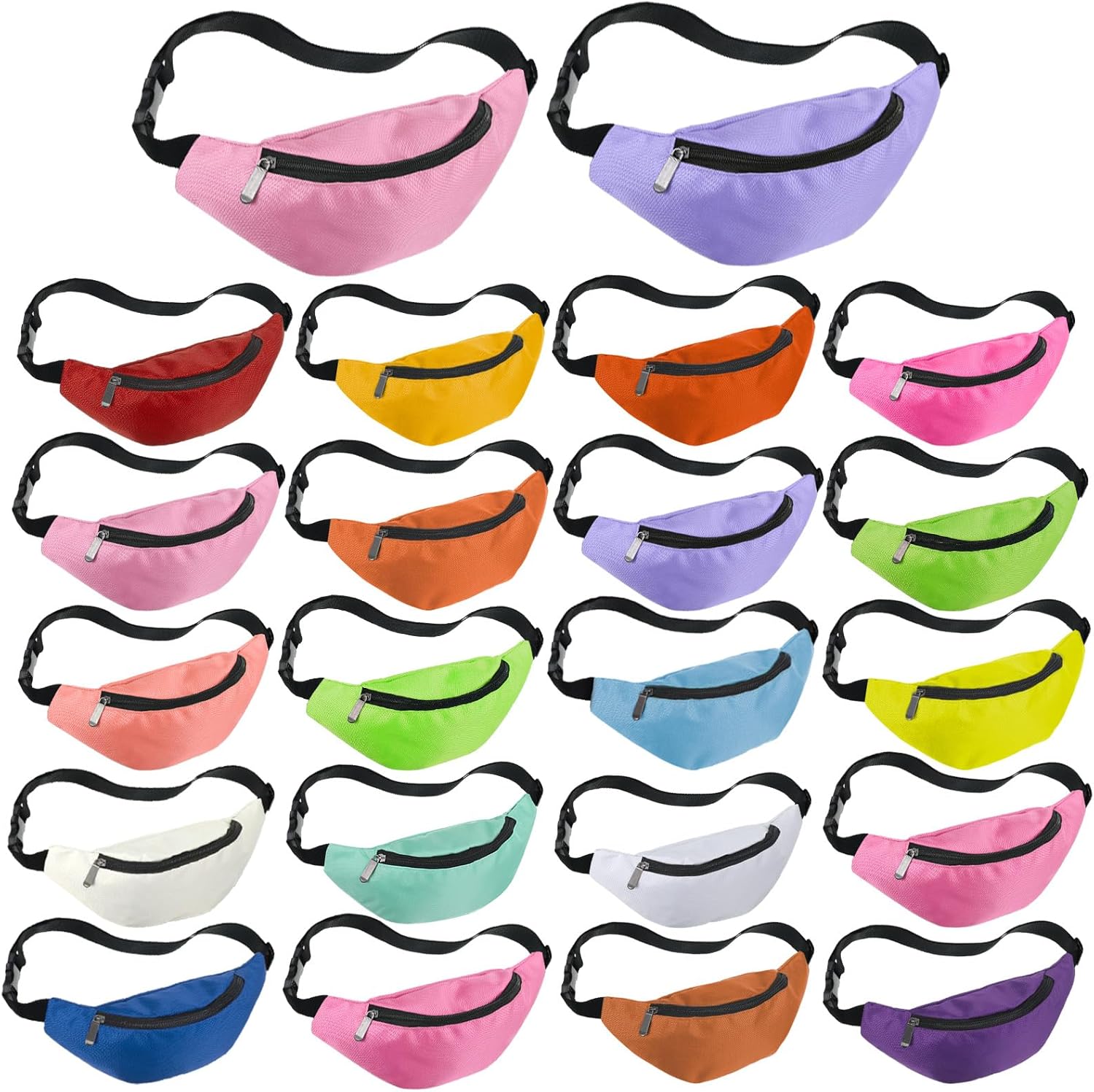 Saintrygo 20 Pcs Neon Fanny Pack Bulk, 90s 80s Fanny Pack Adjustable Waist Bags, Vintage Bag, Oxford Cloth for Workout Traveling Running Bachelor Party Favors Women Men (Fashion Color)