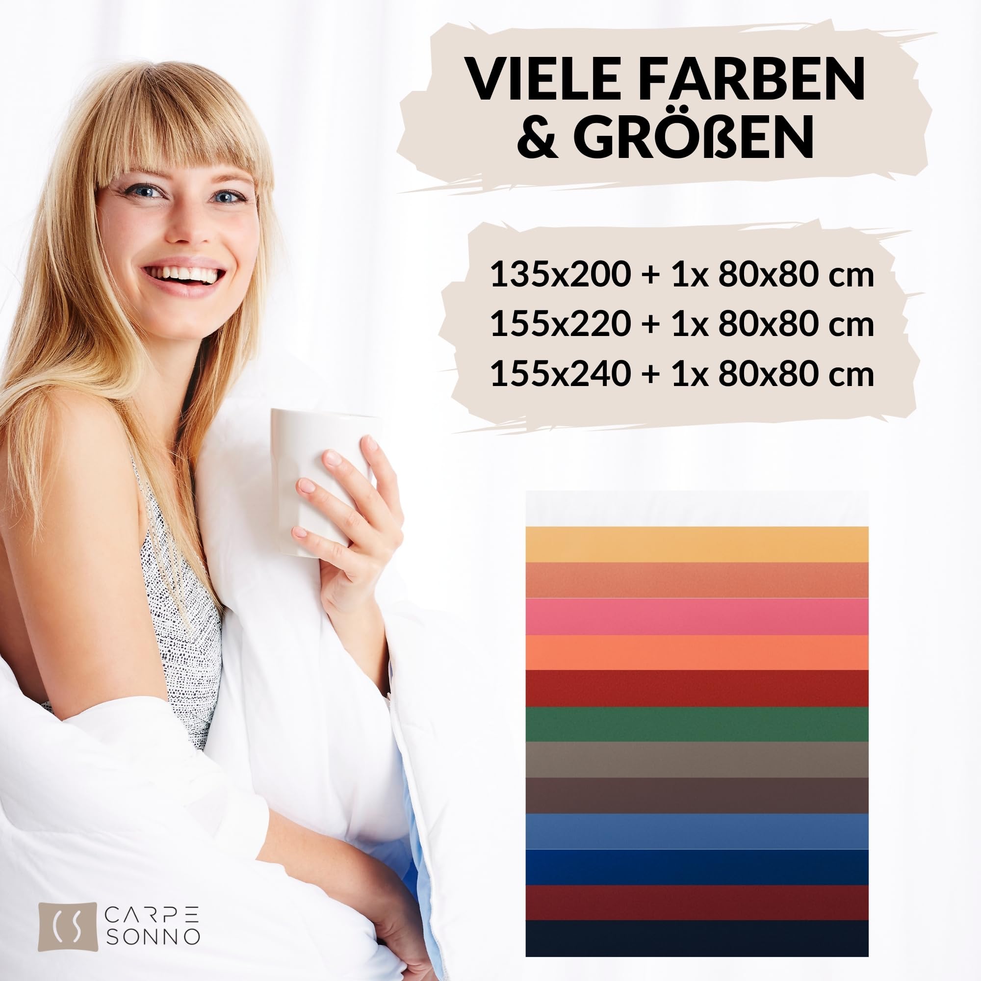 Carpe Sonno Mako Satin Bettwäsche 135 x 200 | 100% Baumwolle | Einfarbige Satin Bettwäsche 135x200 Baumwolle | Bettbezug Set Sommer bis Winter | 2 teilig mit Reißverschluss - Blau Uni