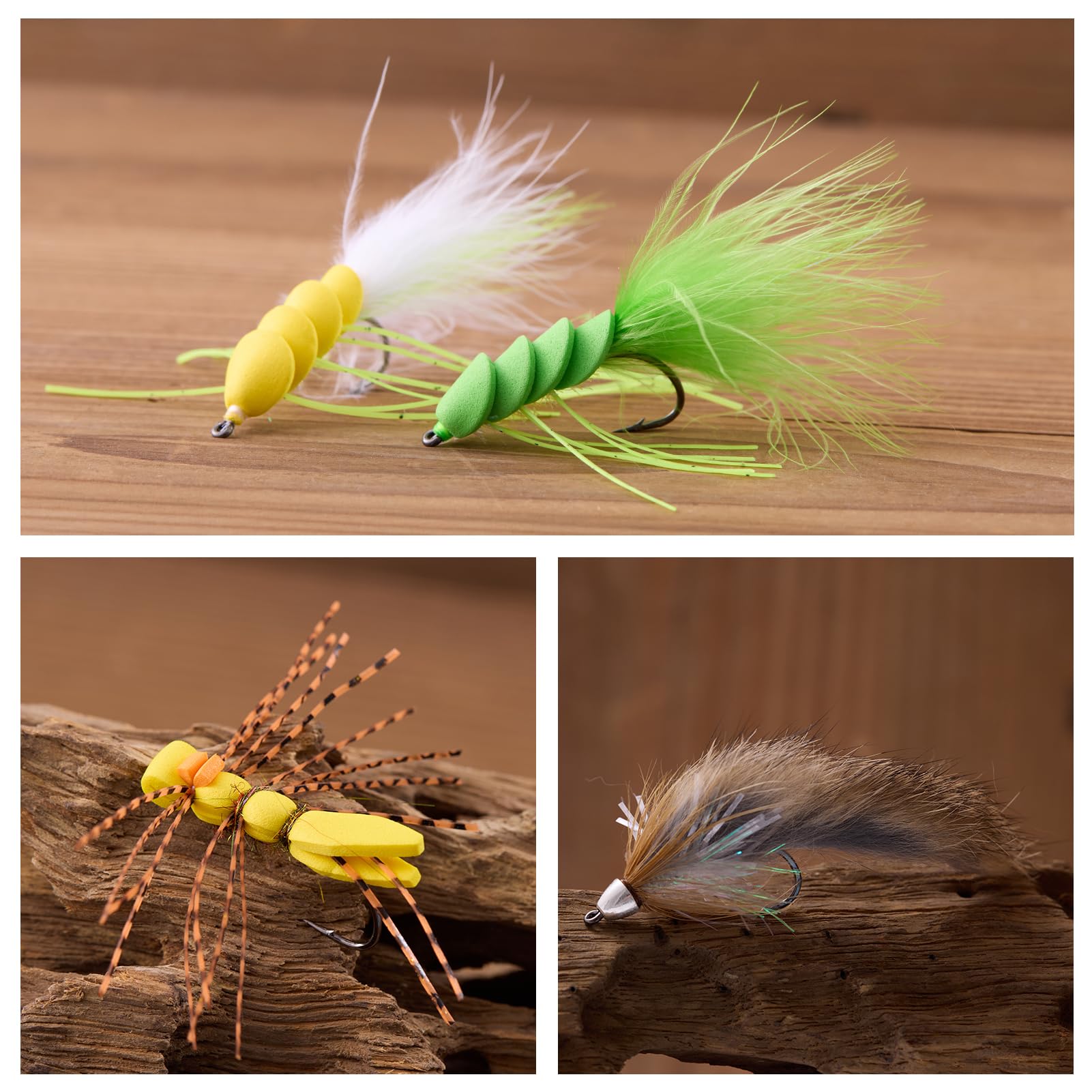 BASSDASH Lot de 18 mouches pour pêche à la mouche - Tailles 1/0, 4, 6 - Boîte étanche