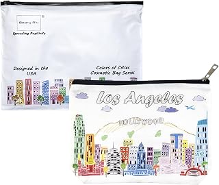City Themed Artwork Cosmetic Bag Series – Designed in USA, Travel Makeup Bag with Zipper, Souvenir Gift for Women, Artwork Organizer for Purse or Toiletry (Los Angeles)