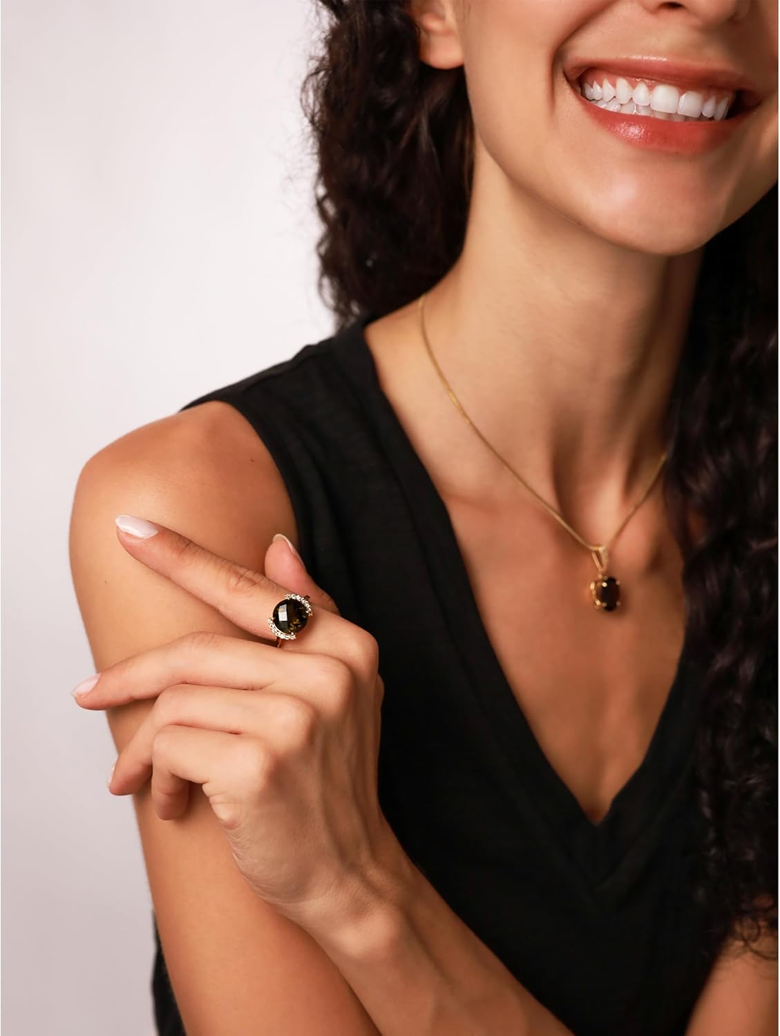 Silvershake 5.23ct. Natural Smoky Quartz and White Topaz 14K Yellow Gold Plated 925 Sterling Silver Cocktail Ring