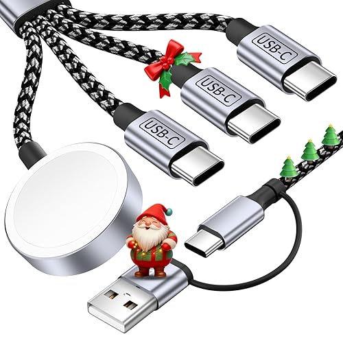 Cable de carga 4 en 2 para cargador Apple iWatch con 3 puertos tipo C, cable de carga múltiple USB C para iWatch UltraSE10-1, iPhone16 15 14,