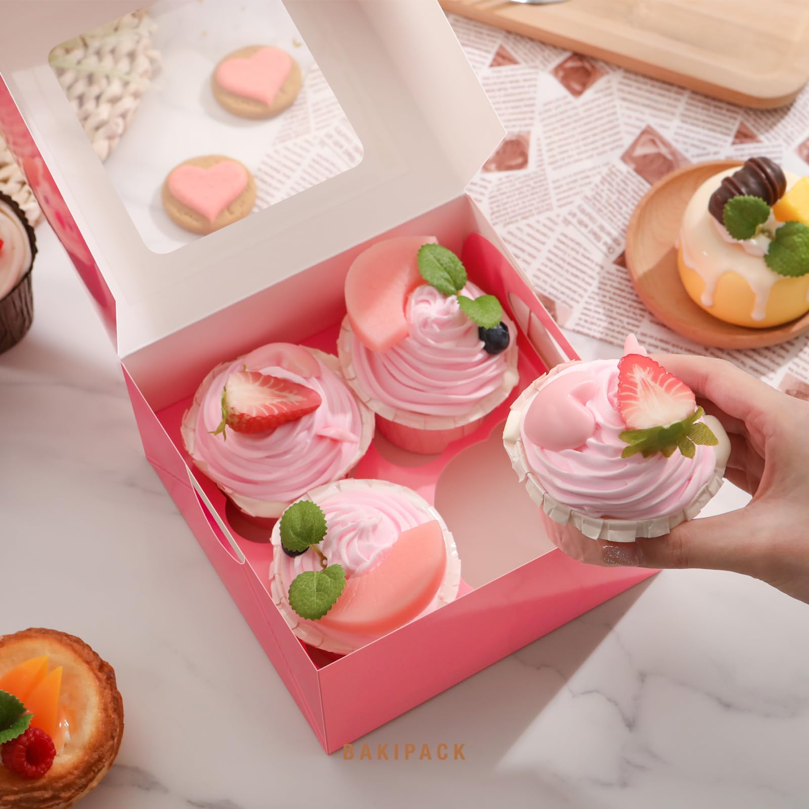 Pink Cupcake Boxes - 25 Pack with Window -3