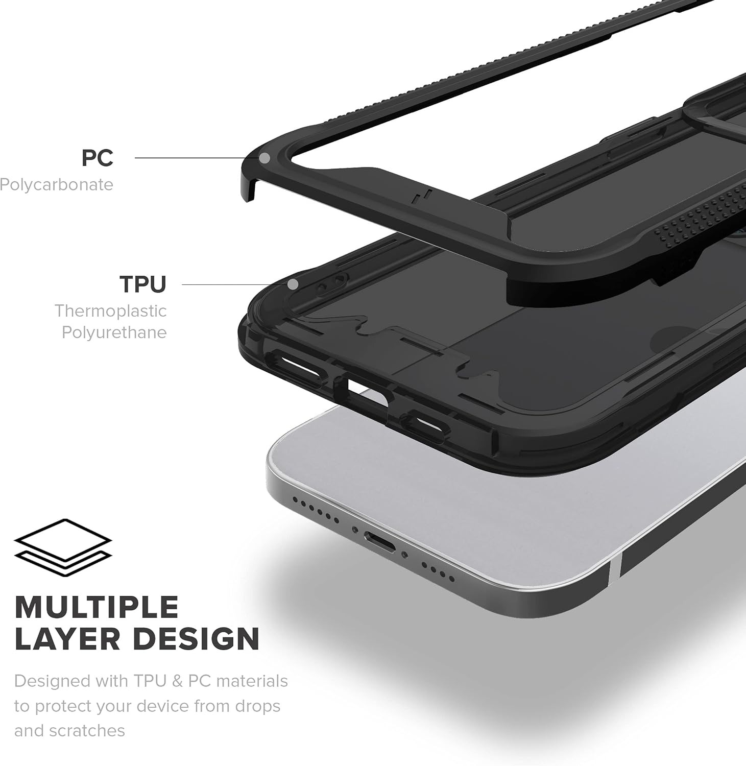 Zizo ION Series for iPhone 12 / iPhone 12 Pro Case - Military Grade Drop Tested with Tempered Glass Screen Protector - Black Smoke