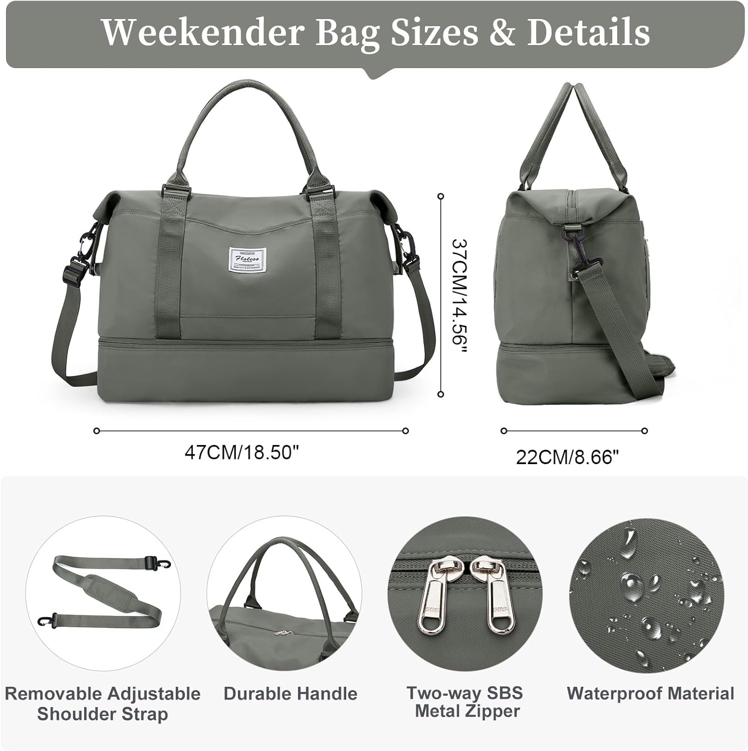 Travel Duffel Bag with Shoes Compartment, Carry-On Overnight Weekender Bags for Women, For Spirit Airlines 18x14x8 Personal Item Bag - Image 7