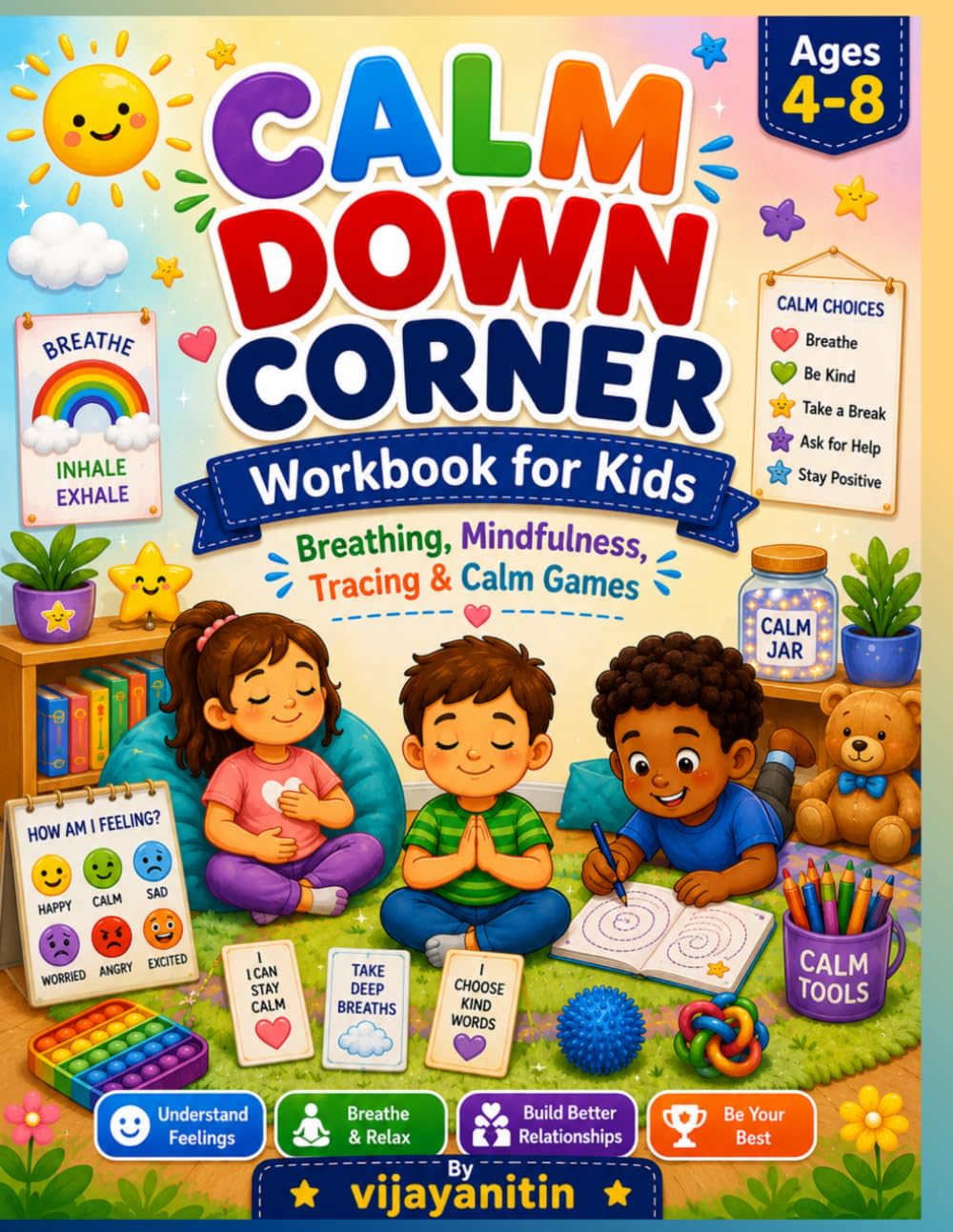 Calm Down Workbook for Kids Ages 4–8: Breathing, Mindfulness, Tracing & Calm Games