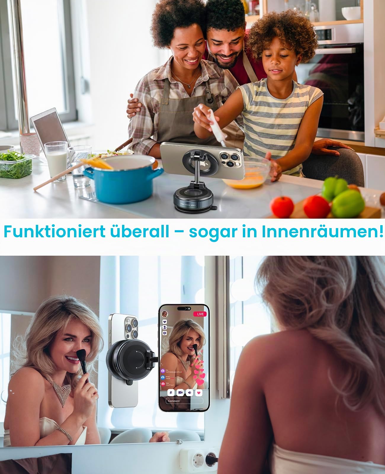 Jononser Magnetische Handyhalterung fürs Auto – Schwarz, mit Nano-Gel Saugnapf, 360° Verstellbar & Faltbar, kompatibel mit iPhone 12–17/MagSafe, für Armaturenbrett & Windschutzscheibe