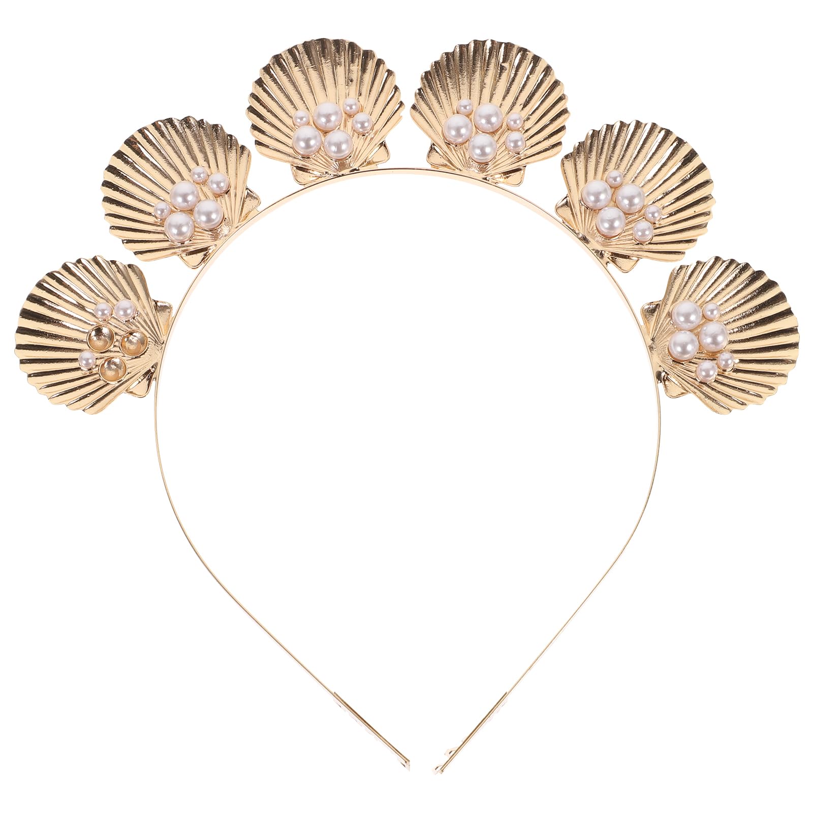 Shell Headband Gold Seashell Crown Goddess Pearl Decor Tiara Headband for Wedding Party Photo