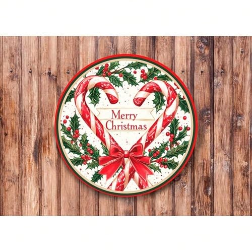 Candy Cane Heart Wreath Metal Wall Art - Rustic Farmhouse