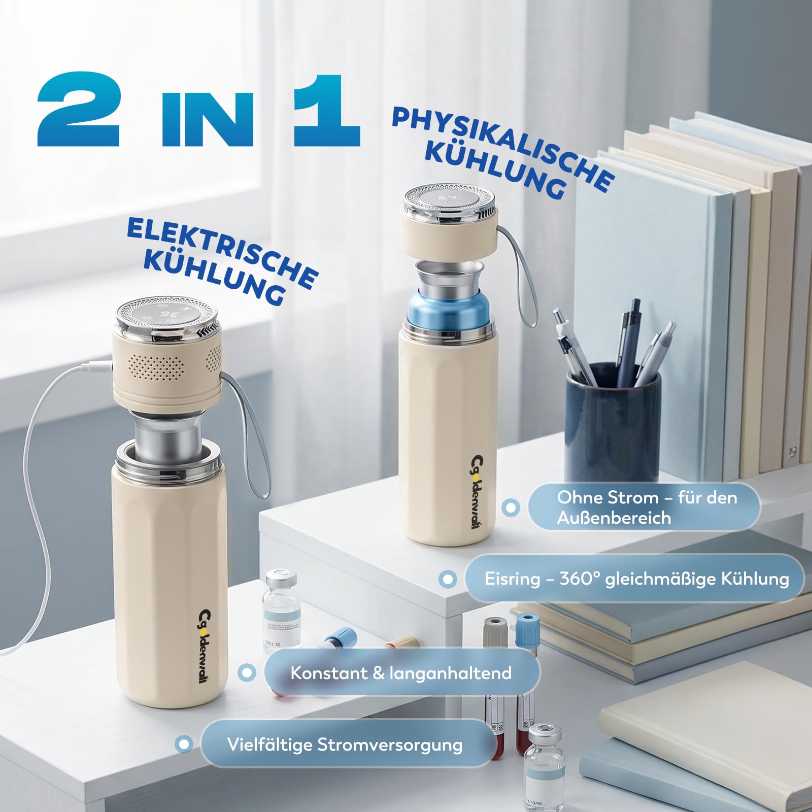CGOLDENWALL Insulin Kühlbox Elektrisch, 2-20℃ Insulin Kühltasche, Weiß