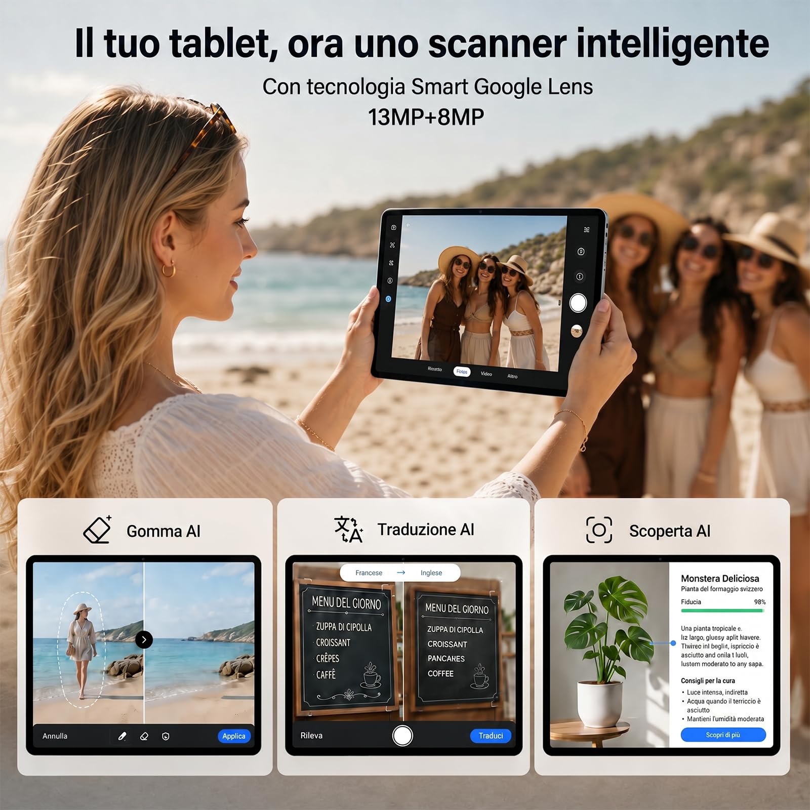 Tablet Android 16 da 11,5 Pollici con Bundle Tastiera, Display BOE 2.8K | Ampio spazio 32GB+256GB | Luminosità 500 nit | Gemini AI | Slot Dual SIM e garanzia di 4 anni per famiglia, studenti e viaggi