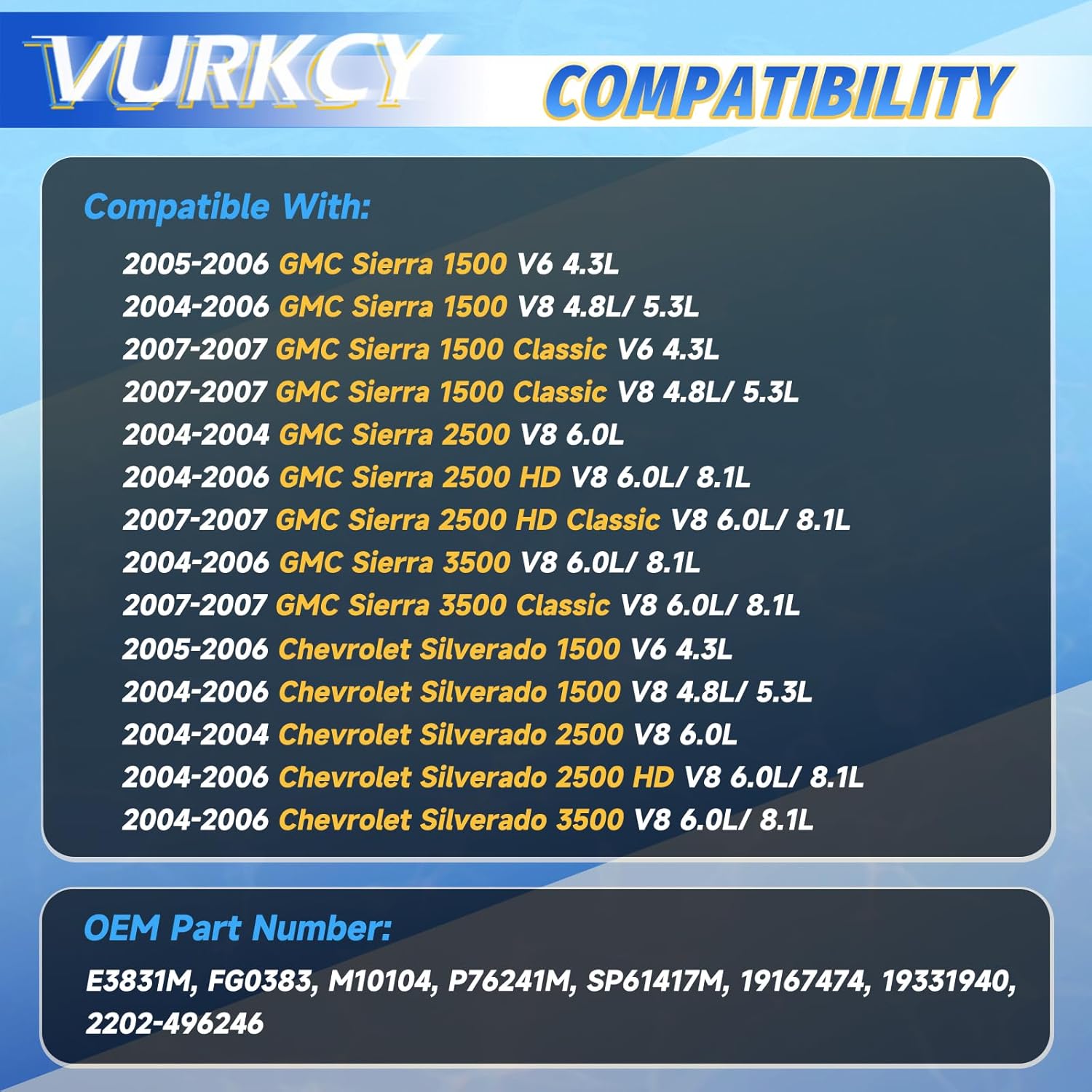 Electric Fuel Pump Module Assembly with Pressure Sensor Compatible with 04-07 Chevrolet Silverado & GMC Sierra 1500 2500 3500/2500 HD, V6 4.3L/ V8 4.8L 5.3L 6.0L 8.1L, Replace E3831M FG0383
