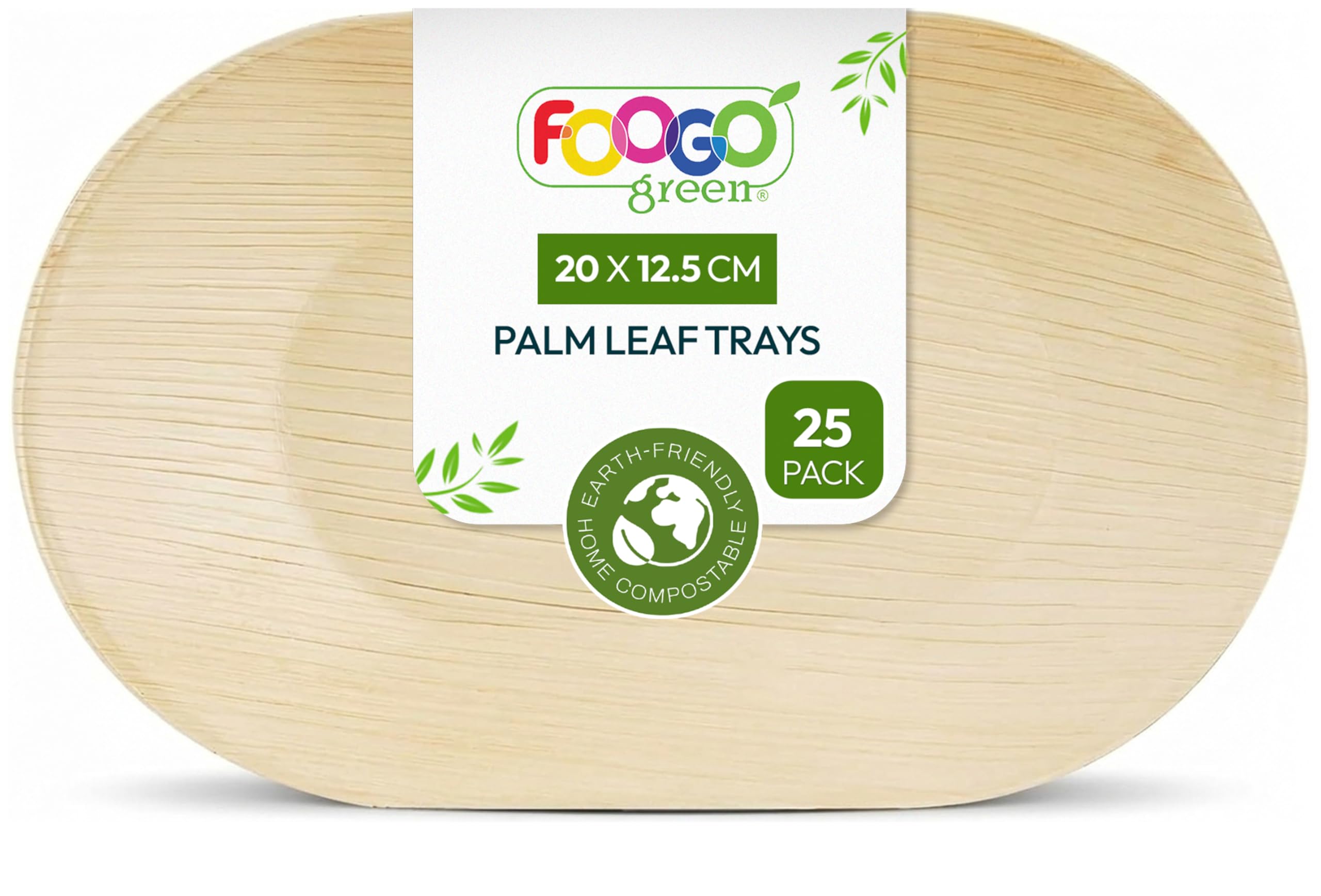 FOOGO Green 25 Vassoi Usa E Getta In Foglia Di Palma - Piccoli 20x12.5cm, Ecologici, Biodegradabili, Per Antipasti E Pizza