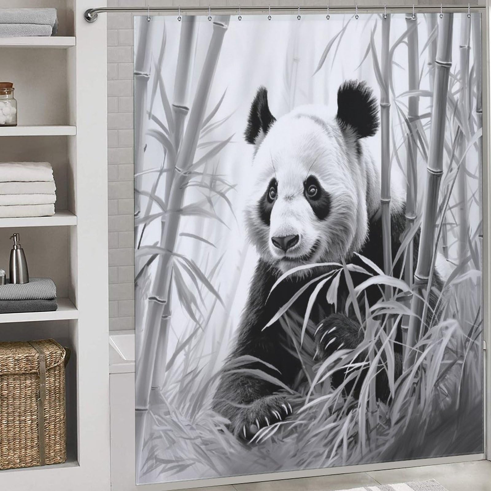 Rideau de douche panda lavable pour instaurer une ambiance zen