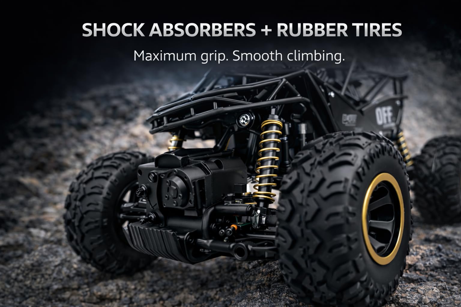 PB Prime Brands Rock Climber RC Car with Bluetooth Music, Mist Spray & LED Lights | 4WD 2.4GHz Off-Road Remote and Mobile Control Car | Dual Motor, Shock Absorber | Rechargeable Battery (Black) 4
