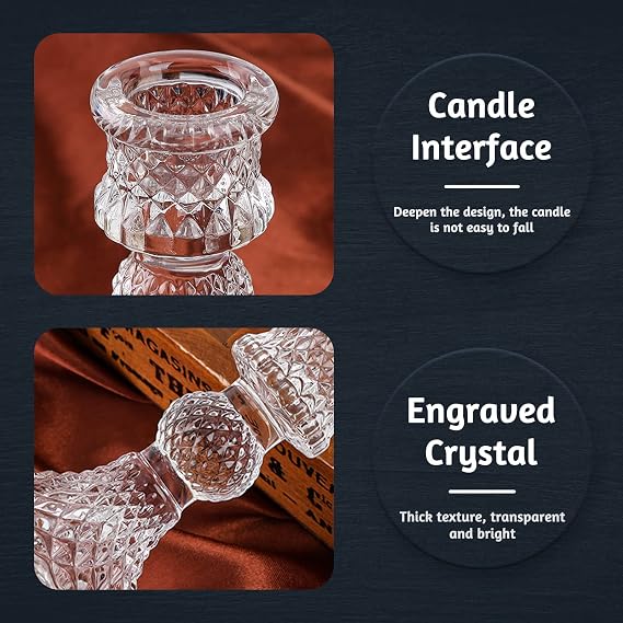 2 Pcs Candle Holders, Glass Candlesticks Taper Candlestick Holders for Formal Events, Wedding, Church, Table Centerpiece Decoration