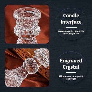 2 Pcs Candle Holders, Glass Candlesticks Taper Candlestick Holders for Formal Events, Wedding, Church, Table Centerpiece Decoration