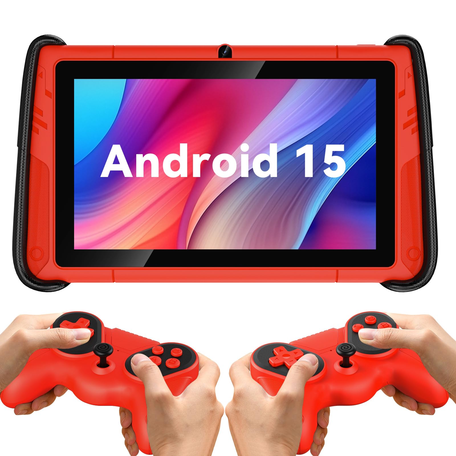 PRITOM Tablet da 7 pollici, tablet WiFi per bambini, 8 GB RAM, 32 GB ROM (espandibile 512 GB), tablet Toddler, controllo parentale, Android 15, BT, Dual Camera, Software per bambini per Educating