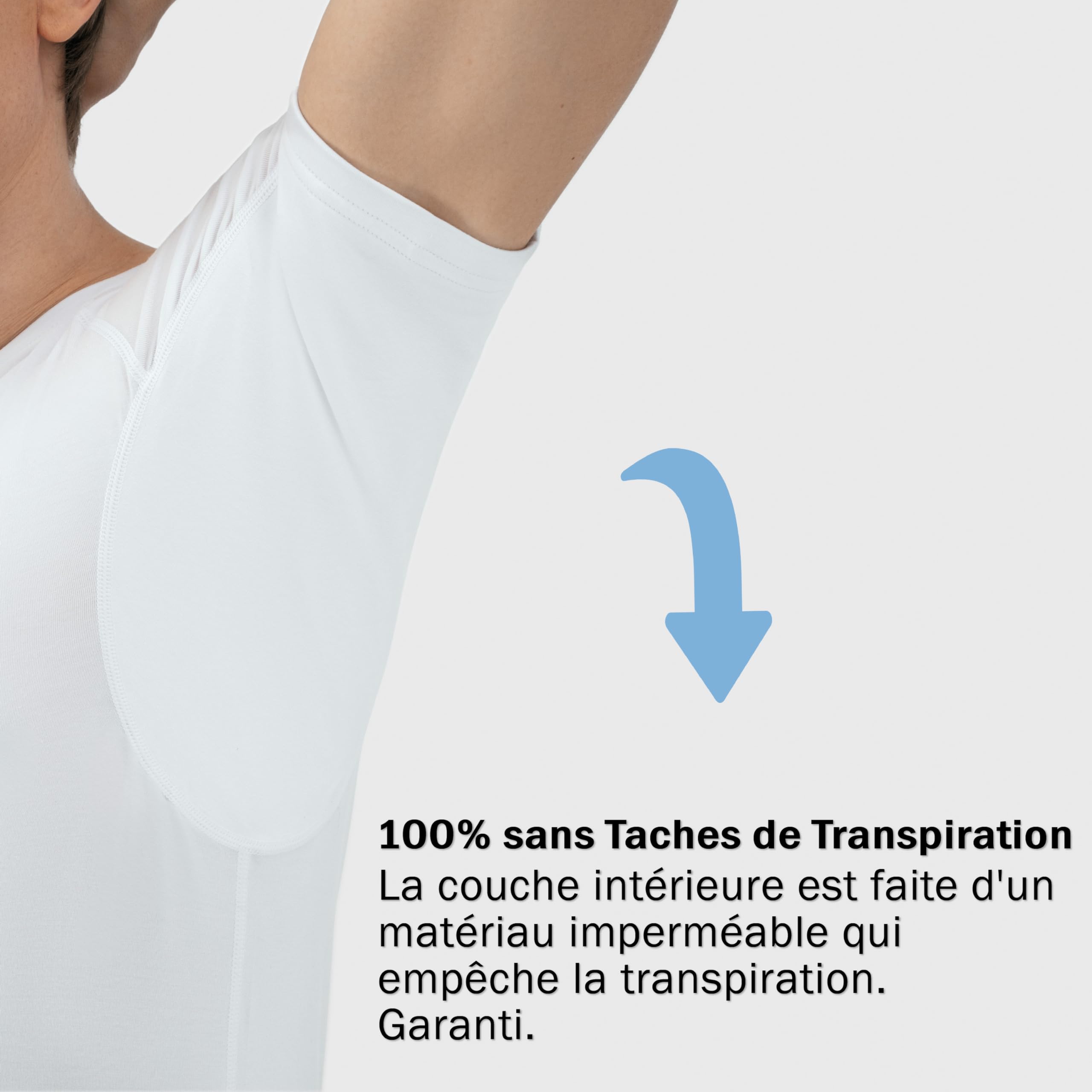 T-Shirt Anti Transpiration - T-Shirt Contre Les Taches de Sueur - Tee Shirt Anti Transpirant - avec ArmPads Pro & Traitement à l'argent - Hommes - Col Rond