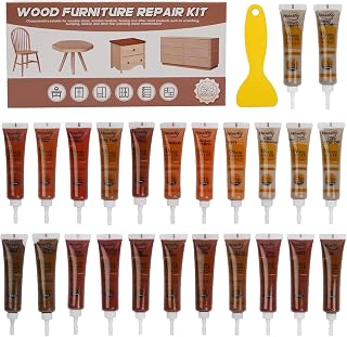 Wood Furniture Repair Kit, 24 Colors Wood Touch up Filler, Repair Scratch, Cracks, Stains, Discoloration for Wood Furniture, Door, Cabinet, Floor, Table Surface Wood - Walnut Series