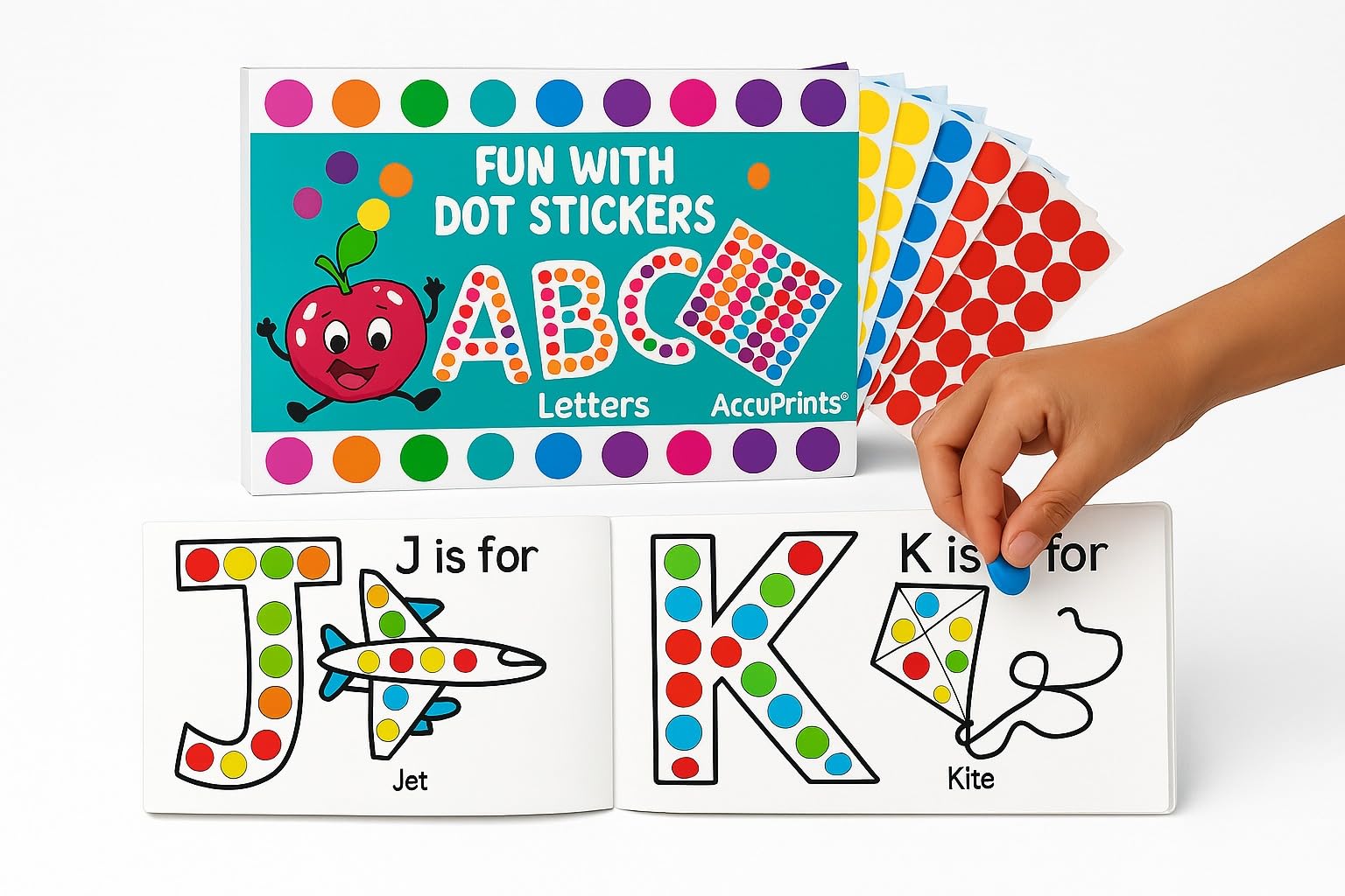 AccuPrints (7 x 10 inch) Kids Activity Book – 1800+ Round Color Stickers | ABC,123, Animals & Vehicles | Craft, Reward Chart, Journaling & School Activities | Birthday Return Gift for Kids