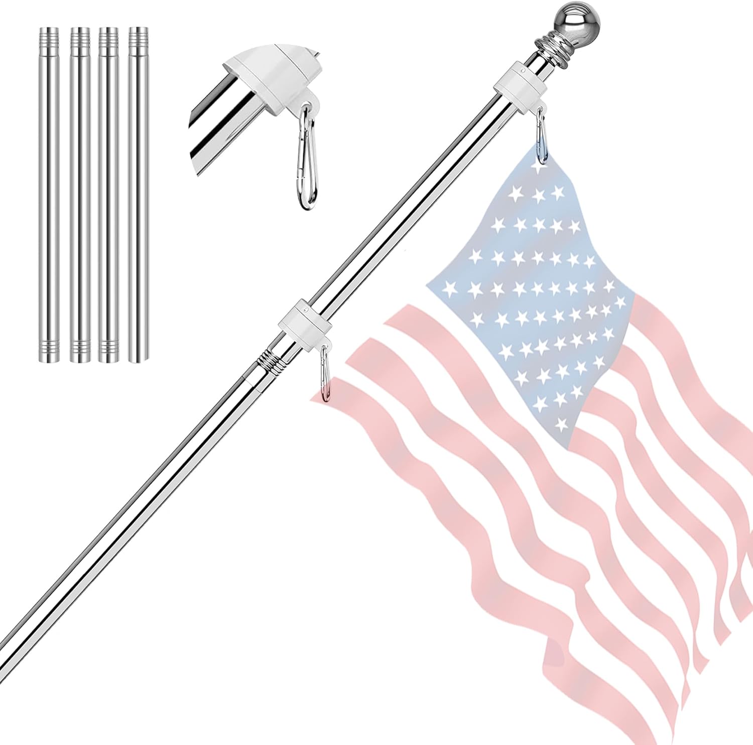 Flag Pole, Flag Mount Pole for Outside House 5ft Stainless Steel Silver Flag pole
