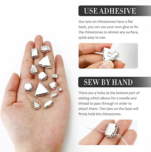 Miniatura 4 de Dowarm 104 diamantes de imitación blancos para coser con formas mixtas, cristales para manualidades, piedras preciosas de metal con parte trasera
