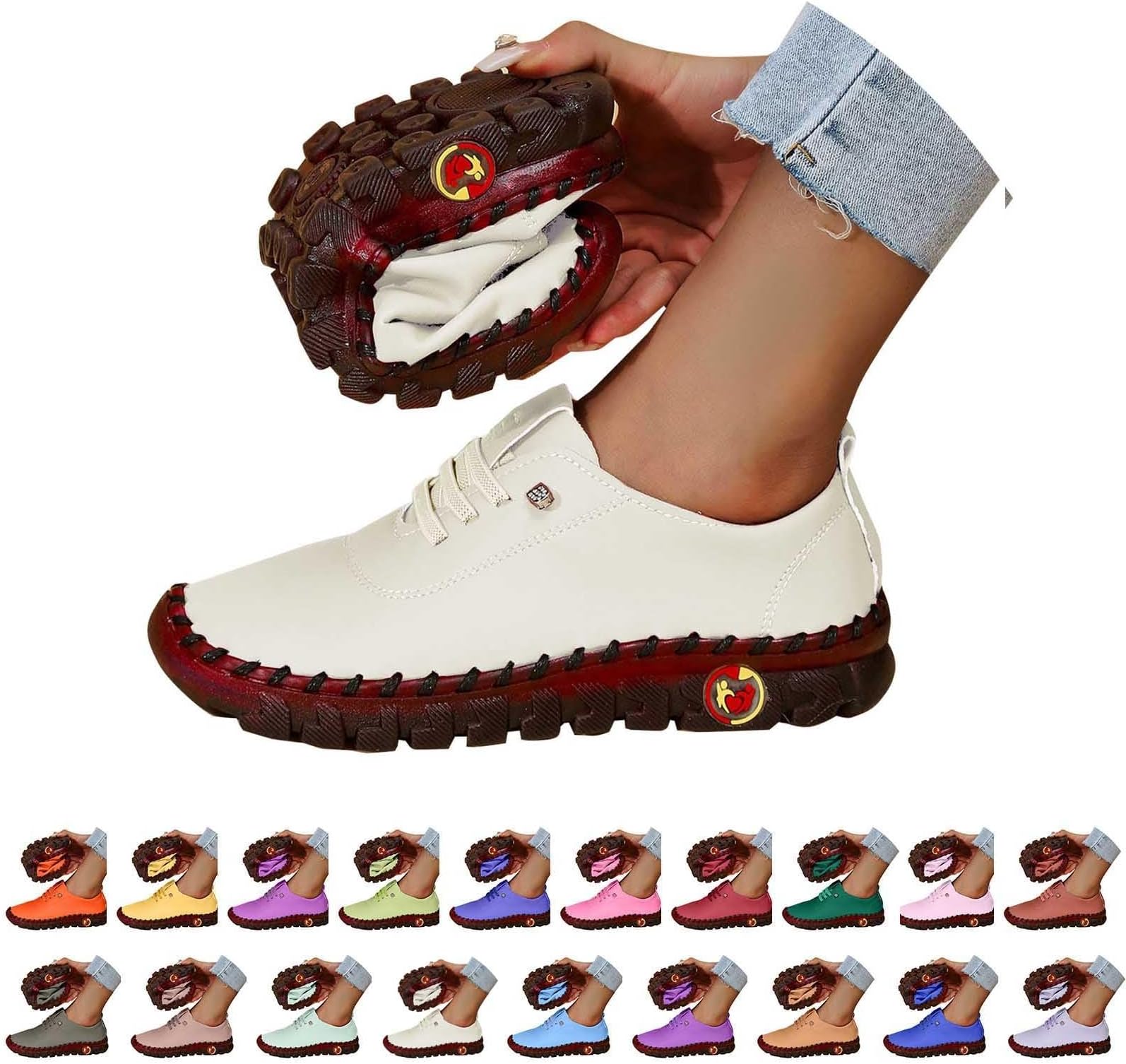 Womens Trainers Waterproof Non Slip Walking Shoes Lightweight Soft Wide fit Running Sneakers Casual Orthopedic Shoe Ladies Lace up Sneaker for Tennis Gym Tennis Athletic Workout
