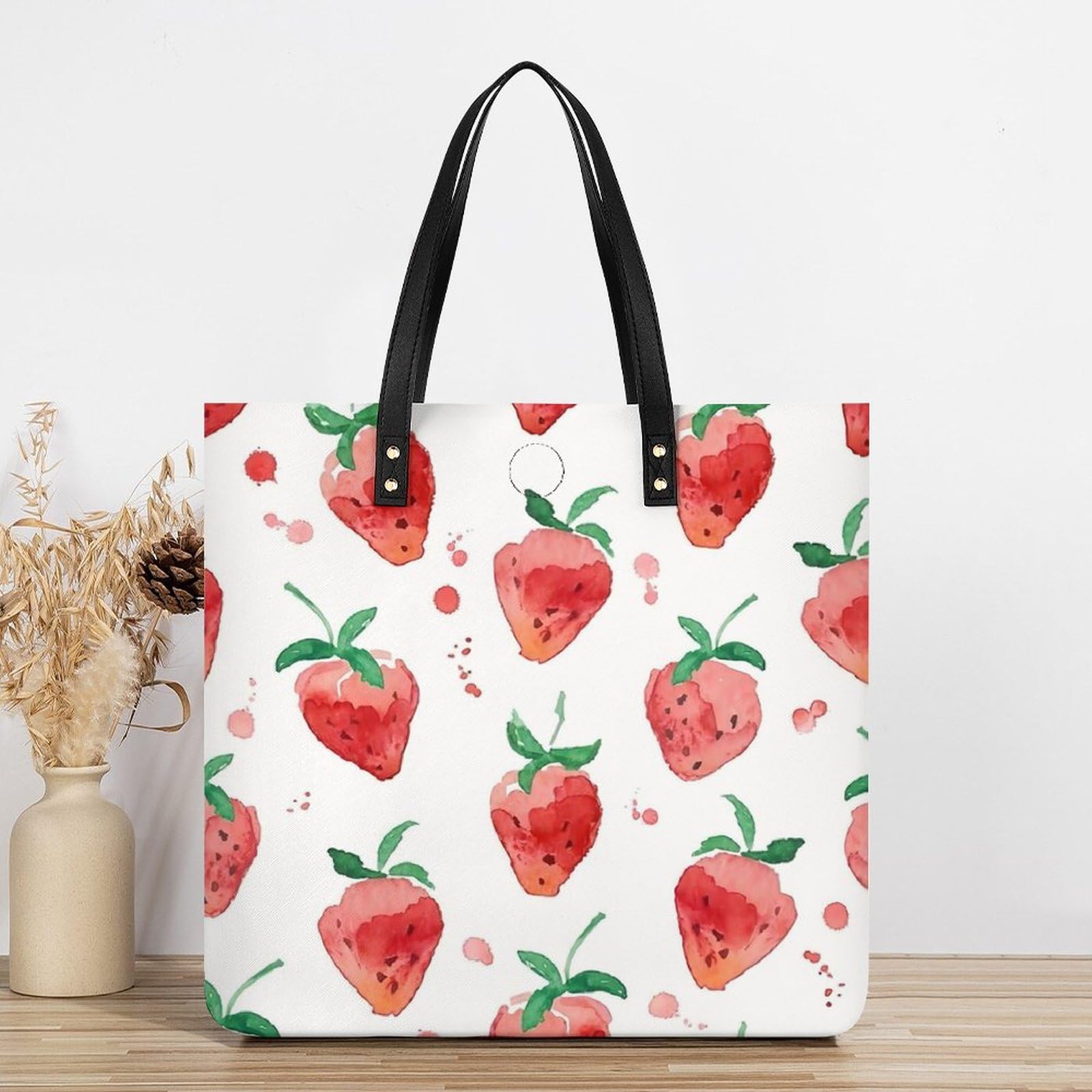 Amazon.co.jp: トートバッグ 果物 苺 イチゴ柄 ハット柄 フルーツ