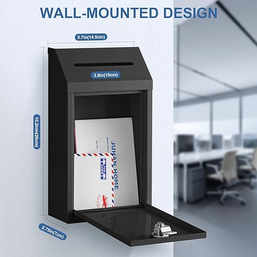 Miniatura 3 de Caja de metal con cierre seguro para dinero con montaje en pared, caja de recolección de donaciones con agujeros preperforados y ranura grande para