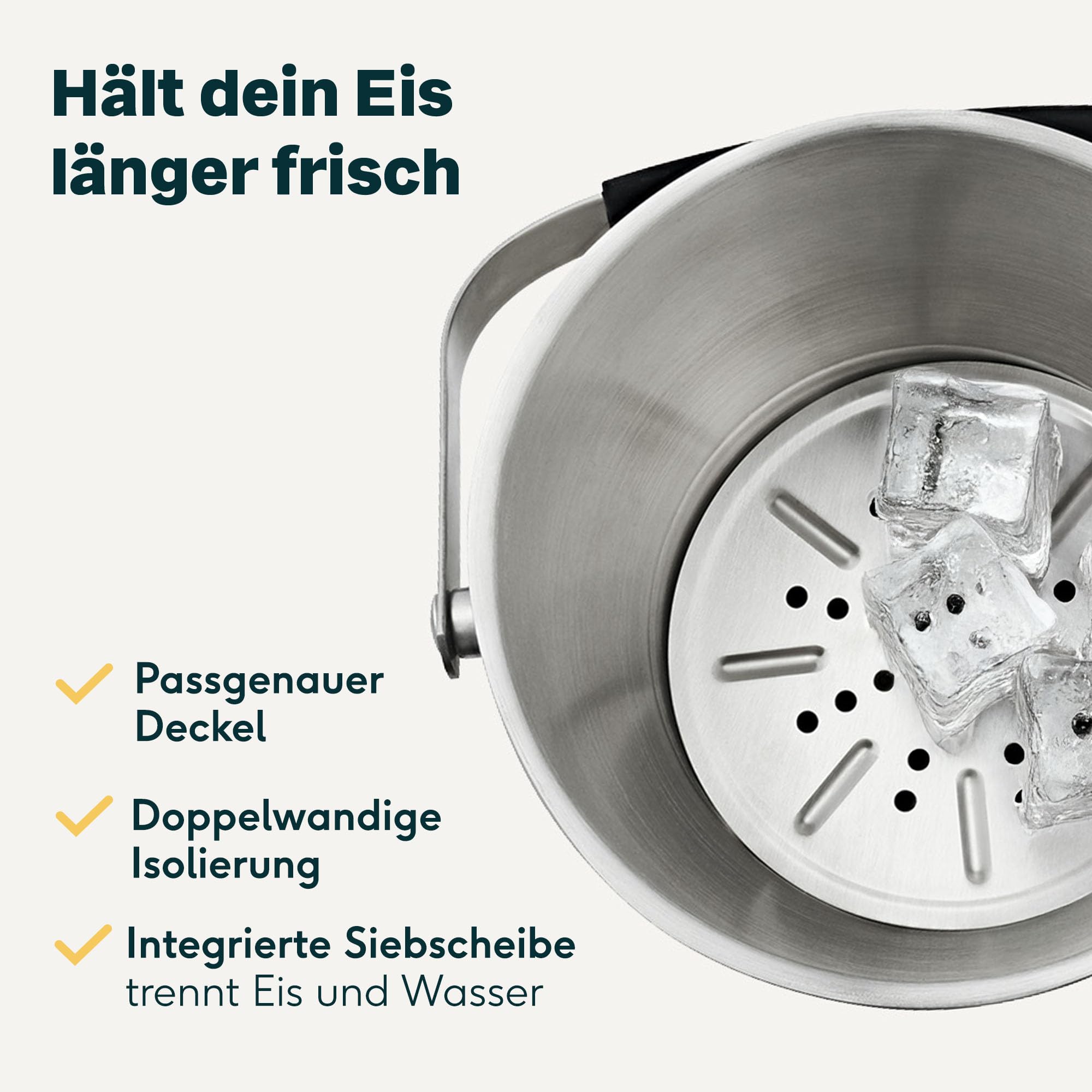 SILBERTHAL Eiswürfelbehälter Edelstahl 3L – Doppelwandig Isoliert – Eisbehälter mit Deckel & Zange – Eiskübel Ice Bucket für Cocktails, Wein, Sekt & Alkoholfreies – Weinkühler Flaschenkühler