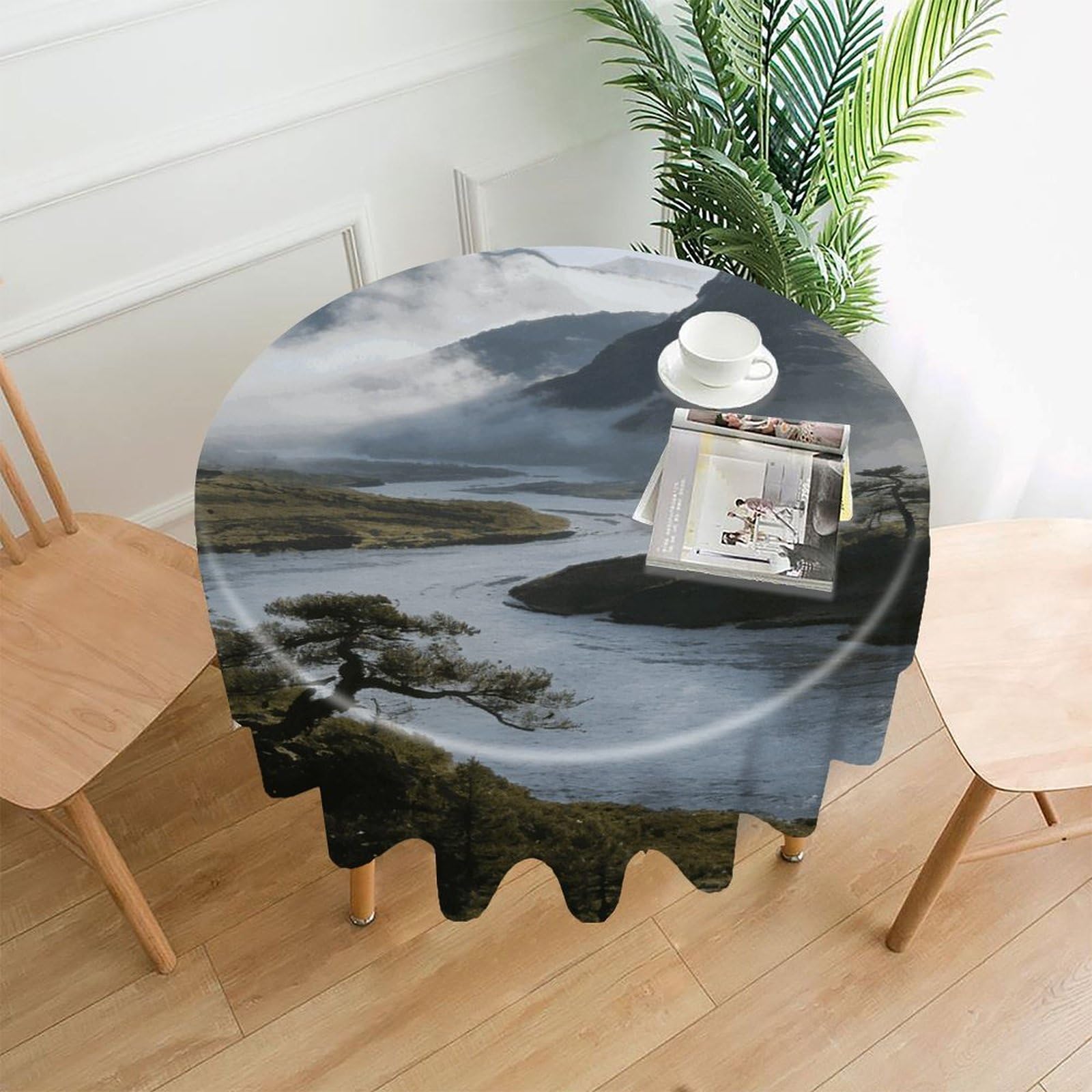 LZQPOEAS Sunrise Crossing of The Smoke Hills Tablecloth Easy to Clean Polyester Round Table Cover Washable Round Table Cloth Wrinkle-Free Circle Decoration Tablecloth for Kitchen and Dining Room 60"