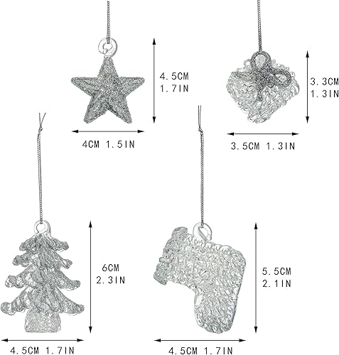 Miniatura 3 de Juego de 4 mini adornos de cristal hilado para árbol de Navidad 2022 (plateado)