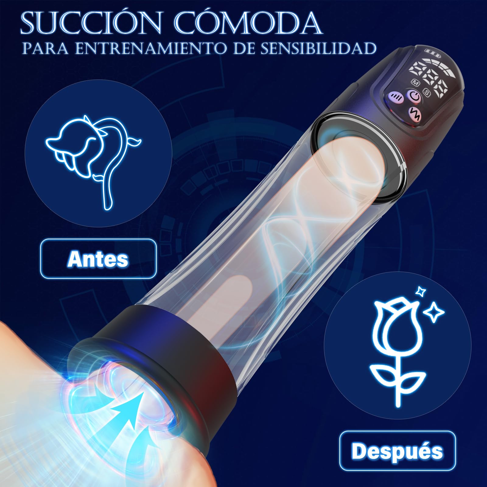 Bomba de Pene Juguetes Sexuales Hombre - Bombas extensoras de pene con 4 presión y 4 modos de succión para entrenamiento de erección y masaje de succión para hombres, IPX7 automática bomba el pene