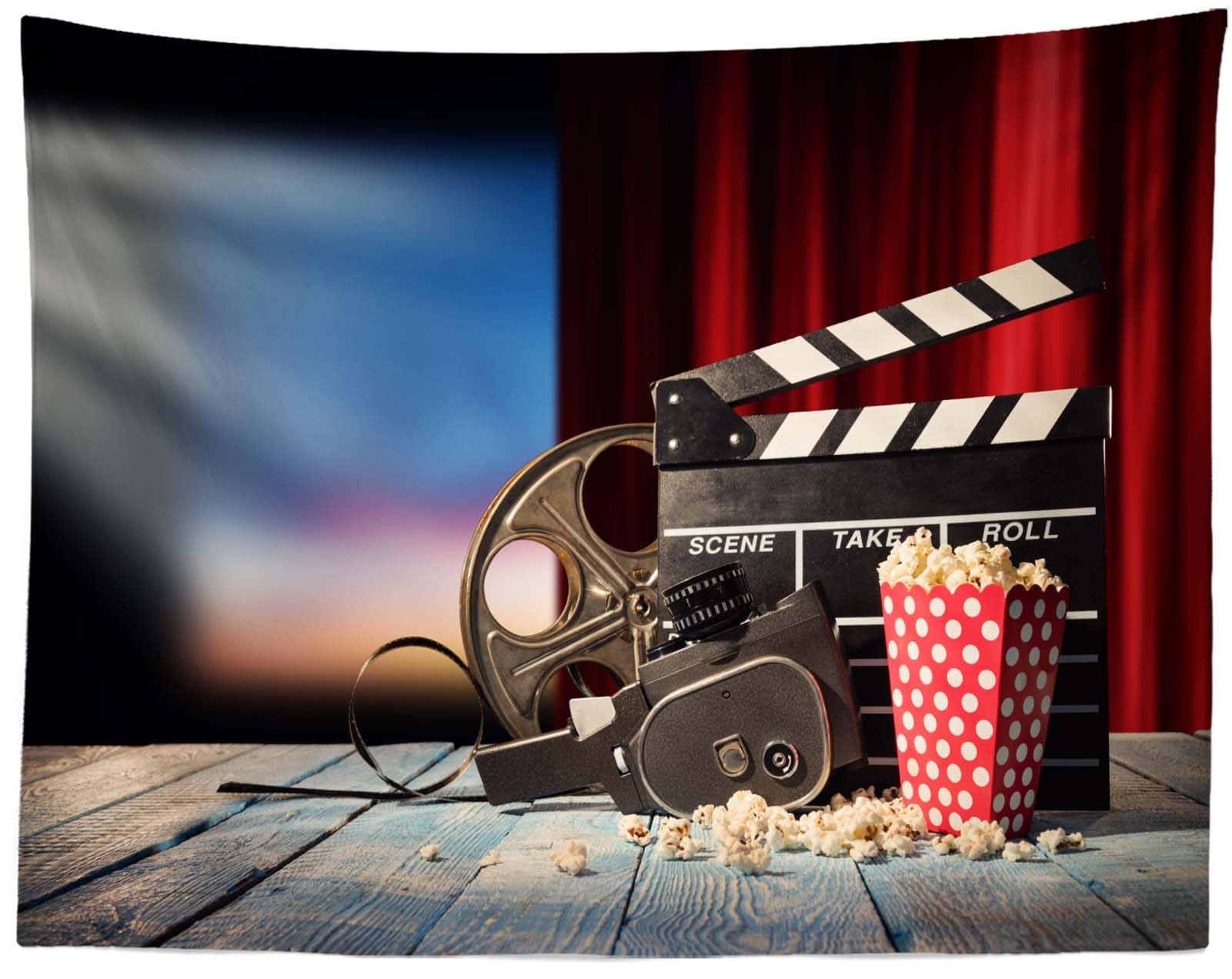 3.5x3m Sfondo di film retrò Vecchia cinepresa su sfondo di tavola di legno Sfondo di serata cinema Sfondo di proiettore cinematografico in stile antico Decorazione per feste