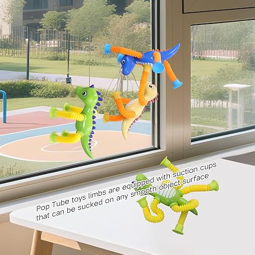 Miniatura 10 de DoDoMagxanadu Tubos Pop Fidget Juguetes para niños, juguetes de animales, paquete de 4 juguetes telescópicos con ventosa para edades de 3, 4, 5, 6