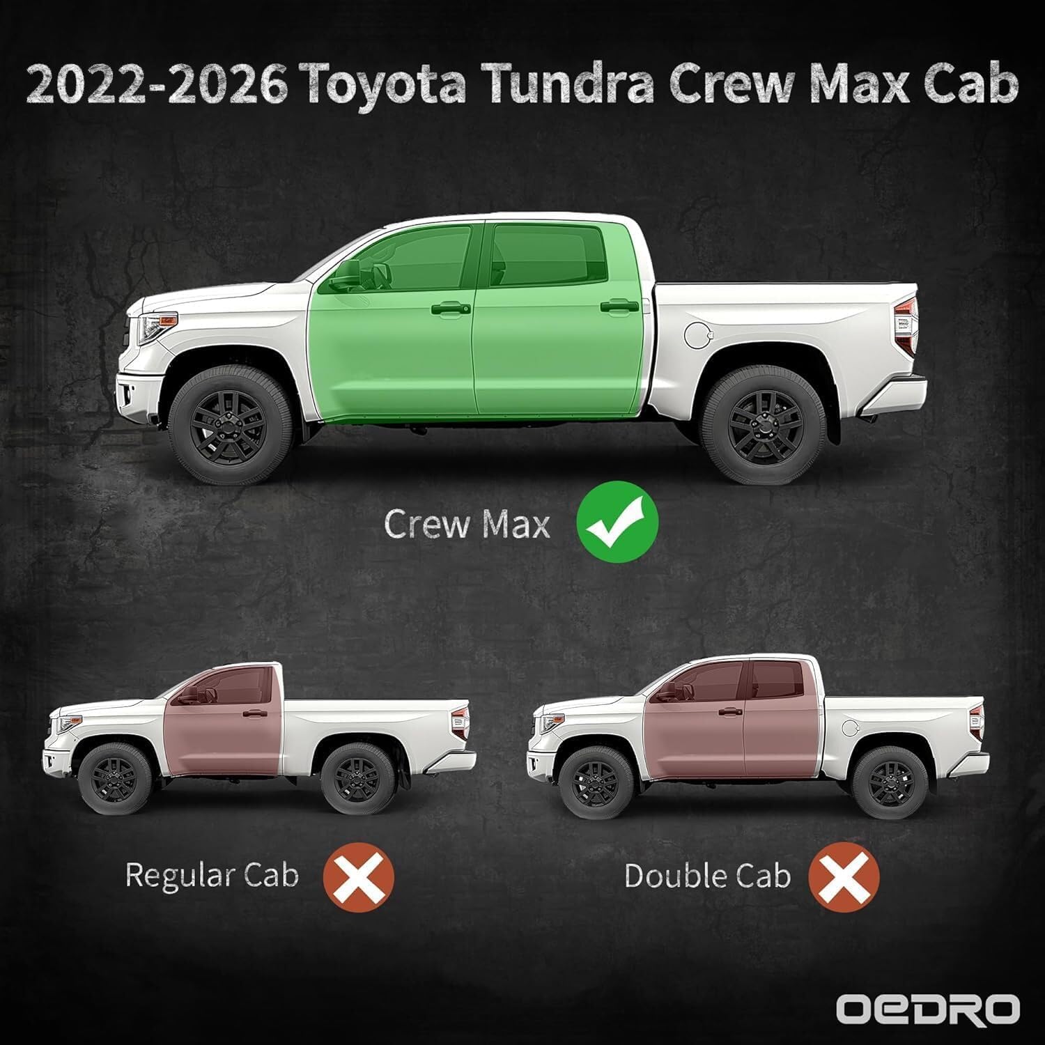 OEDRO Floor Mats Fit for 2022-2026 Toyota Tundra CrewMax Cab, TPE All Weather Floor Liners Accessories, Car Mats Custom Fit Tundra Crew Max (SR/SR5/TRD/PRO/Limited/Platinum/Castone), 1st and 2nd Row
